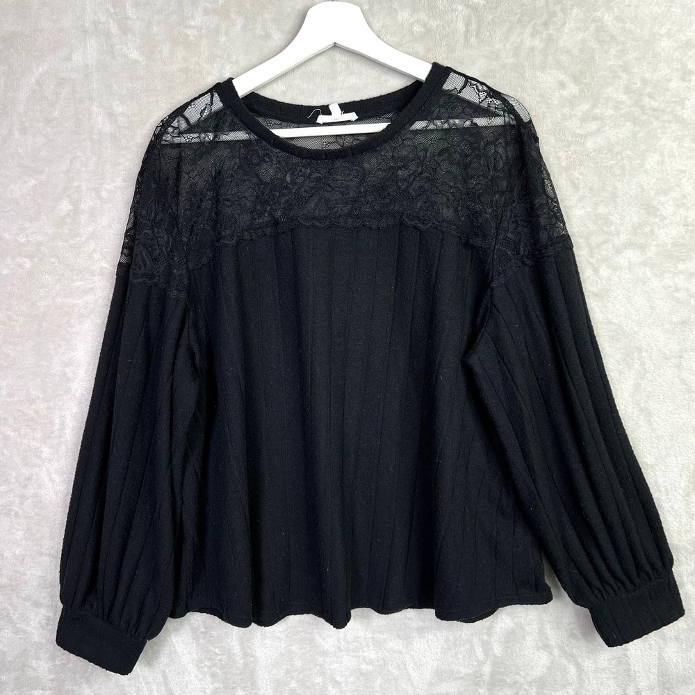 Maurices Black Lace Trim Top Plus Size 1X Blouse Gothic Romance Dark Academia